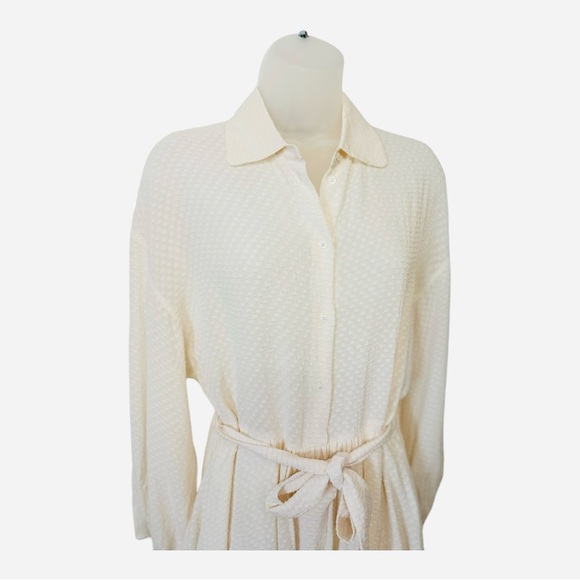 MAJE | $374 Rialto Ivory Textured Long Sleeve Belted Mini Dress, Size 4 (EU 36) - Picture 7 of 12